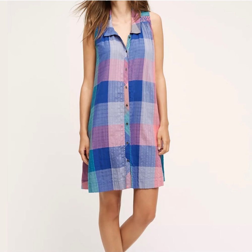 Anthropologie Checkered Midi Dress with Side pockets